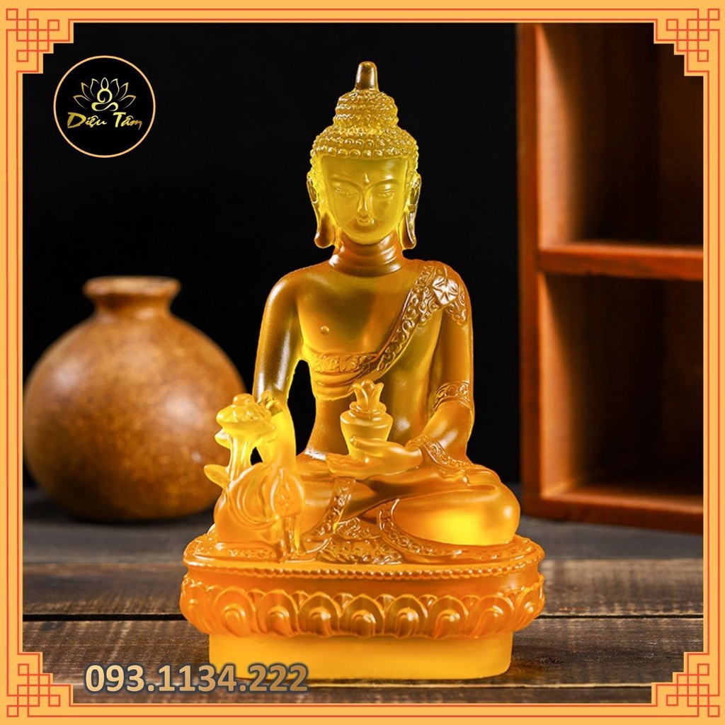 Tượng phật dược sư lưu ly quang vương cao cấp màu vàng 19cm