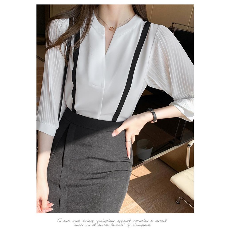 Áo Sơ Mi Chiffon Cổ Chữ V Tay Lửng Thời Trang Mùa Hè Dành Cho Nữ 2022
