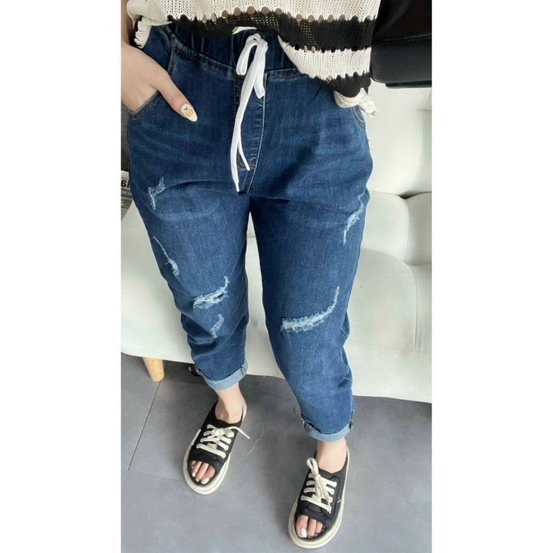 Quần baggy lưng thun chất jeans co giãn 40-65kg (biihome)