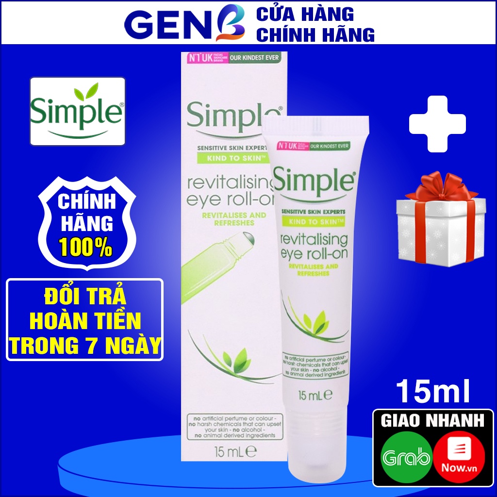 Kem Mắt Simple 15ml Dưỡng Ẩm Mắt CHÍNH HÃNG UK Giảm Bọng Mắt - Kem Dưỡng Ẩm Da Mắt Simple Thanh Lăn Mắt Giảm Thâm GENB