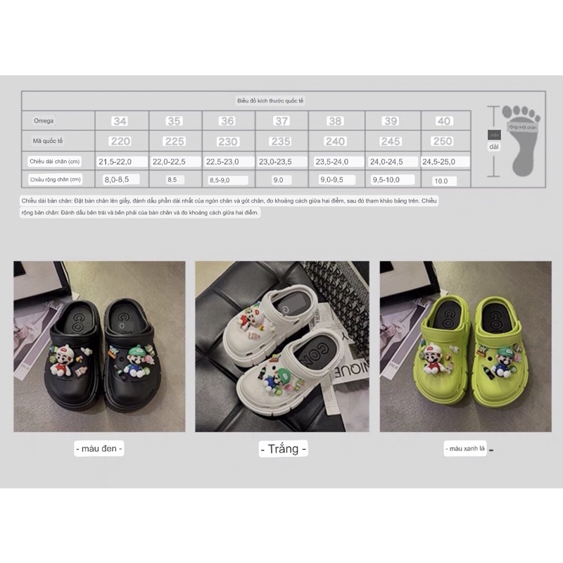 DÉP BÁNH MÌ NỮ ĐẾ CAO 6-7CM, KÈM STICKER HOT TREND STICK HÌNH NGƯỜI MẢRIO 3d(chọn tăng 1 size)