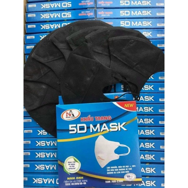 10 cái) Khẩu Trang 5D Mask Nam Anh Famapro Quai Thun màu đen