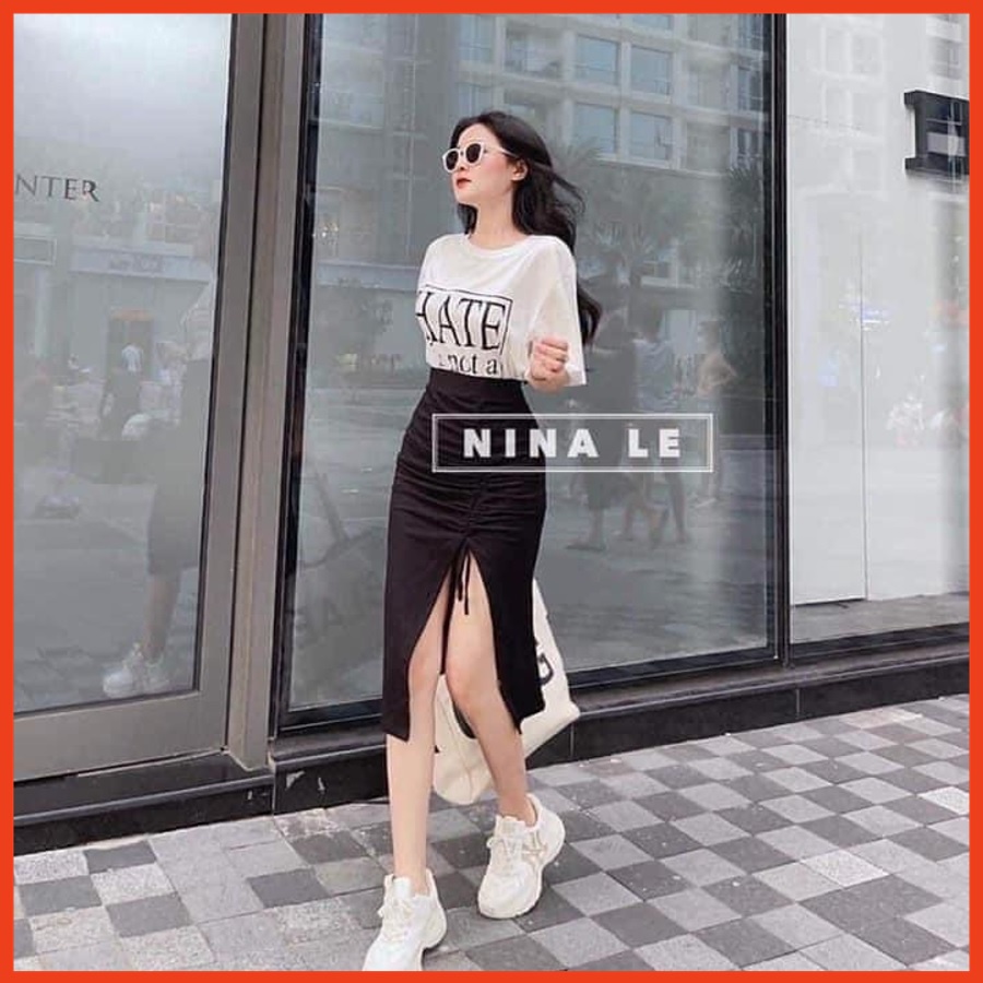 Set Váy dây rút - Áo phông chữ đẹp Ulzzang Hàn Quốc