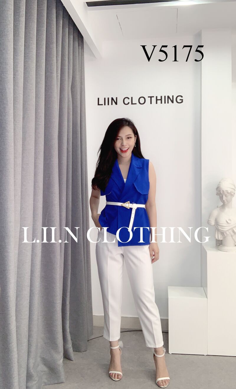 Áo vest gile nữ Linbi đủ size, kiểu dáng sành điệu cá tính màu xanh coban năng động Liin clothing V5175 | BigBuy360 - bigbuy360.vn
