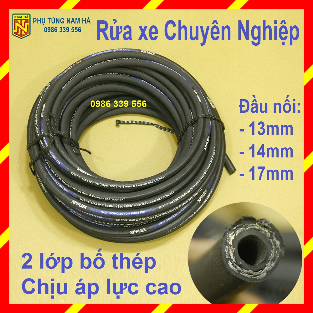 Dây rửa xe chuyển nghiệp, 2 lớp bố thép chịu áp lực cực cao, dùng cho các máy rửa xe ô tô, máy rửa xe máy chuyên nghiệp