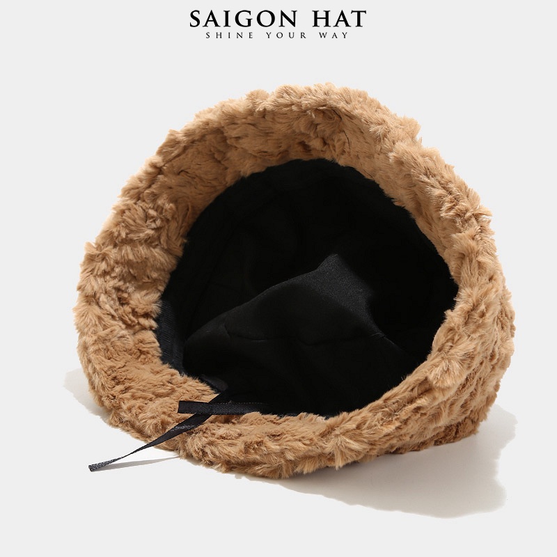 Nón bucket nữ lông mịn form cụp ngắn cá tính chuẩn form đẹp thời trang thu đông phong cách Hàn Quốc