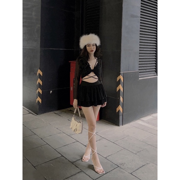 Ella black set/ set áo chân váy