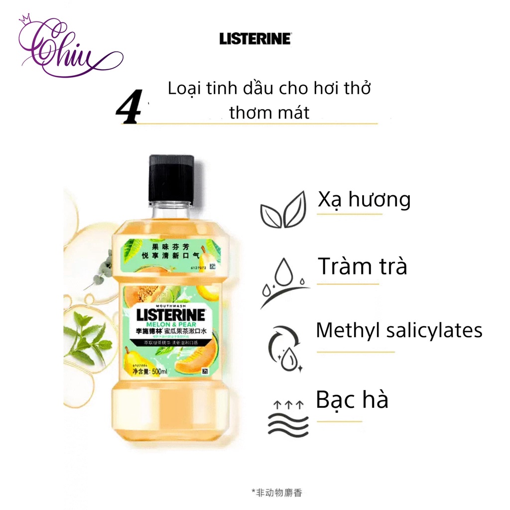 Nước súc miệng LISTERINE sạch mảng bám, giúp hơi thở thơm mát 500ml ( chanh dừa/ hoa đào/ dưa gang)