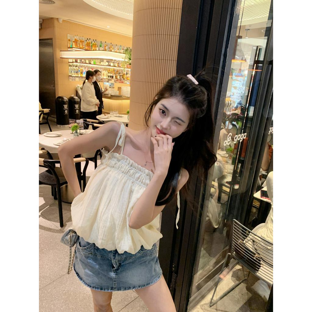 Xiaozhainv Áo Hai Dây Dáng Suông Ngọt Ngào Thời Trang Phong Cách Hàn Quốc Cho Nữ