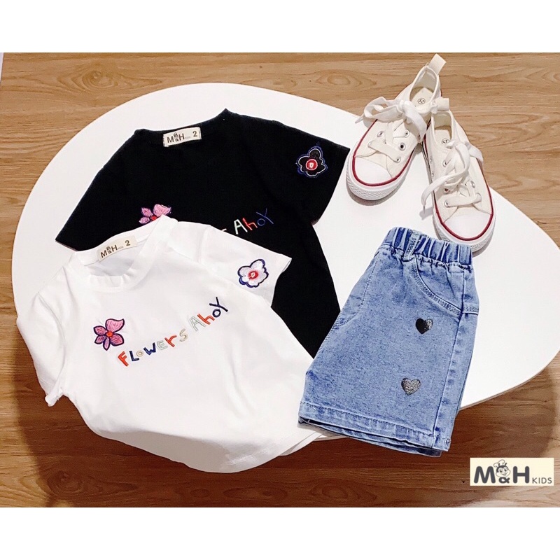 (jean baby) sét bộ quần áo bé gái áo cotton +quần jean đùi (10-22kg)