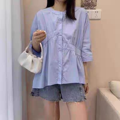 (B182)Áo sơ mi nữ cổ tròn đơm cúc tay lỡ đẹp xinh kiểu dáng đẹp độc lạ thời trang trẻ trung cá tính mẫu mới đệp xuất sắc