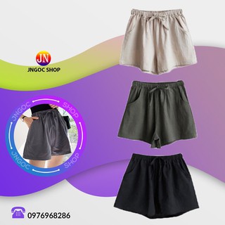 Quần đùi nữ ống rộng chất đũi mặc nhà, Quần short nữ cạp cao chất đũi thoáng mát