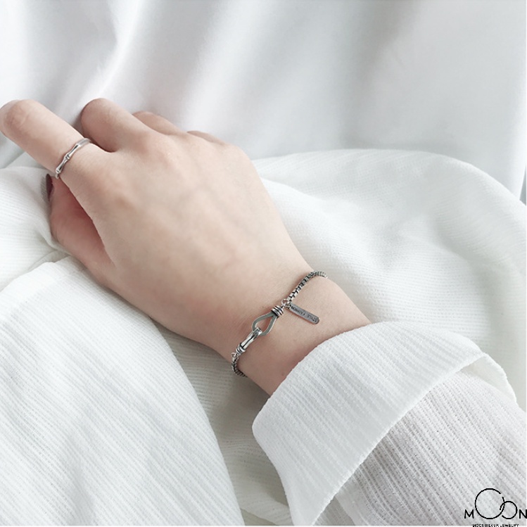 Lắc tay bạc đôi thẻ tag khắc chữ mắt xích vuông HÀNG THIẾT KẾ-Moonsilver