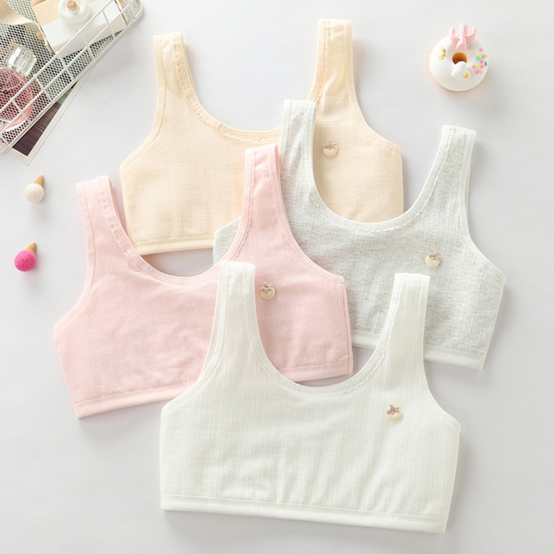 Áo Lót Thể Thao Hai Lớp Không Gọng Phối Ren Màu Trơn Họa Tiết Dâu Tây Dễ Thương Cho Tuổi Teen