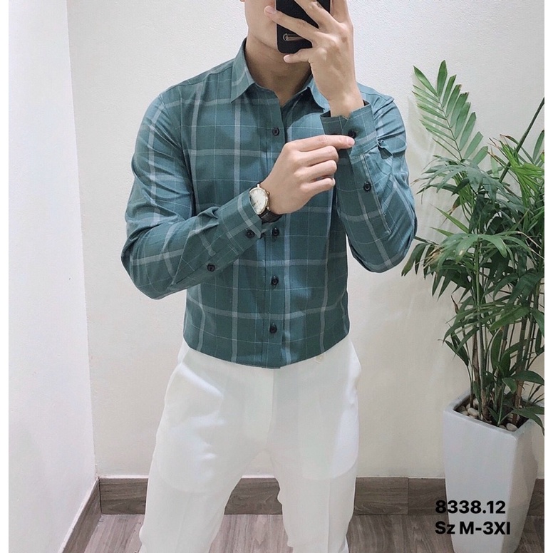 SƠ MI NAM CAO CẤP MẪU KẺ - XANH NGỌC 12