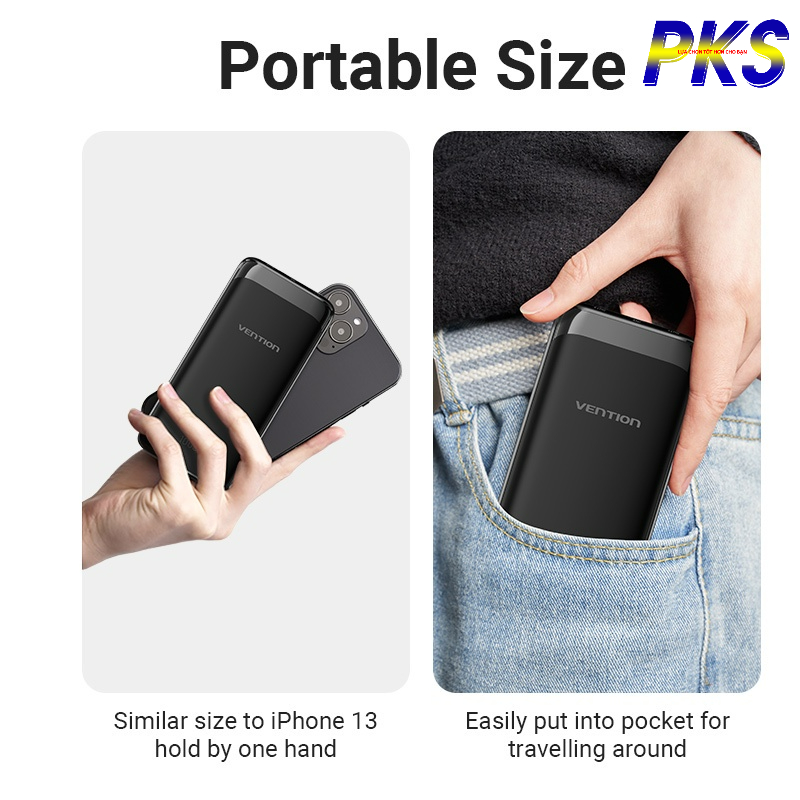Sạc dự phòng Vention 10000mah với 2 cổng sạc USB Type-C và Micro USB đa năng - Sạc nhanh, nhỏ gọn, dung lượng cao