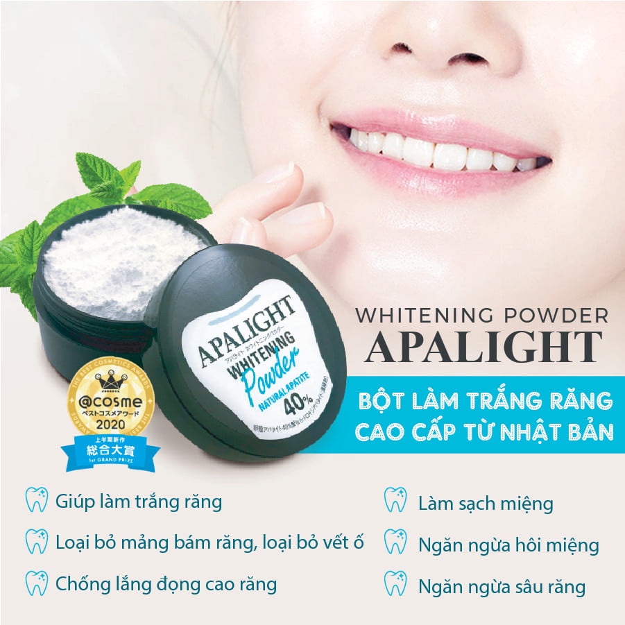 Bột trắng răng Apalight Whitening Powder Nhật Bản - Hết ố vàng, mảng bám đen, thơm miệng