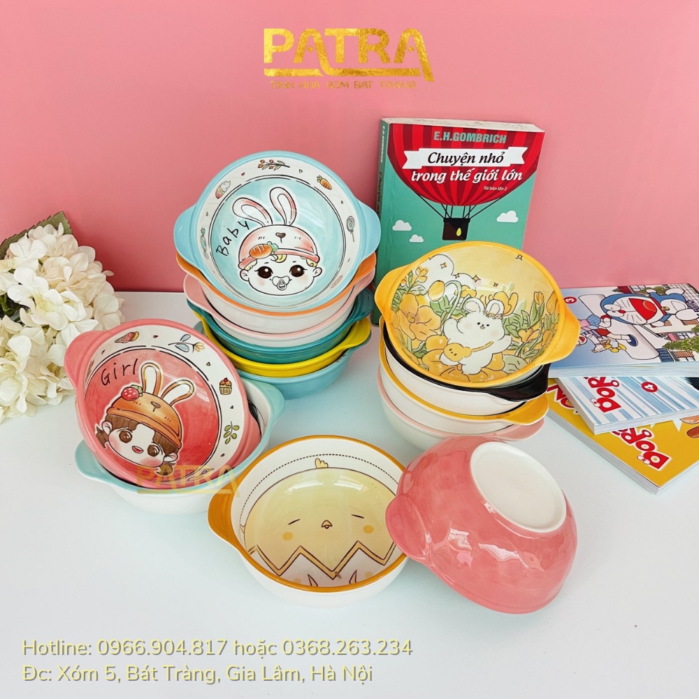 Bát ăn dặm cho bé có quai cầm dung tích 200 - 330ml hình thú đáng yêu, đồ dùng ăn dặm kiểu nhật cho bé