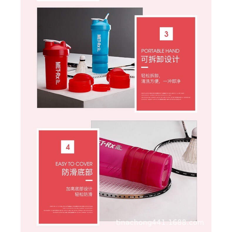 Bình nước xịn bình lắc, shaker thể thao, tập gym 450ml có quả lắc lò xo có hộp chia ngăn đựng whey