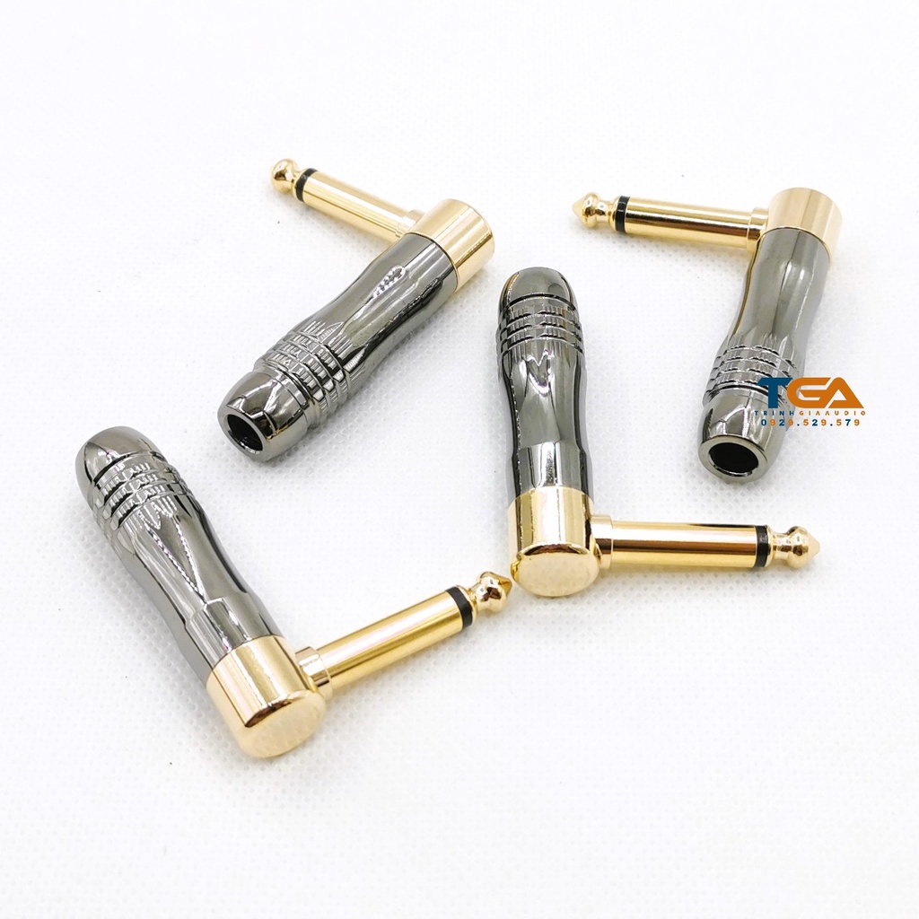 Jack 6ly, 6.5ly cong chữ L, mono 2 khấc, hàn dây, thân đồng sơn bóng.