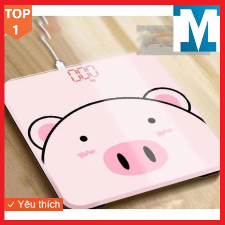 Cân Điện Tử 🎀𝐅𝐑𝐄𝐄 𝐒𝐇𝐈𝐏🎀 Cân Điện Tử Sức Khỏe Hình Chú Heo Xinh Xắn - Bề Mặt Kính Cường Lực - Độ Chính Xác Cao