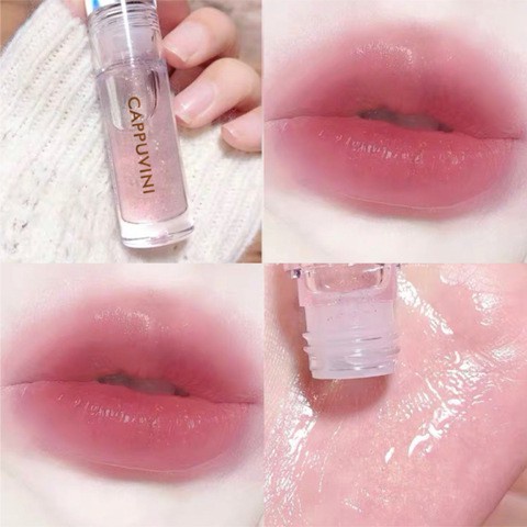 Cappuvini Lip Gloss 3pcs Transparent Water Shine Lip Glaze Pearl Glass Lip Makeup Lip Balm Moisturizing Korean Cosmetics