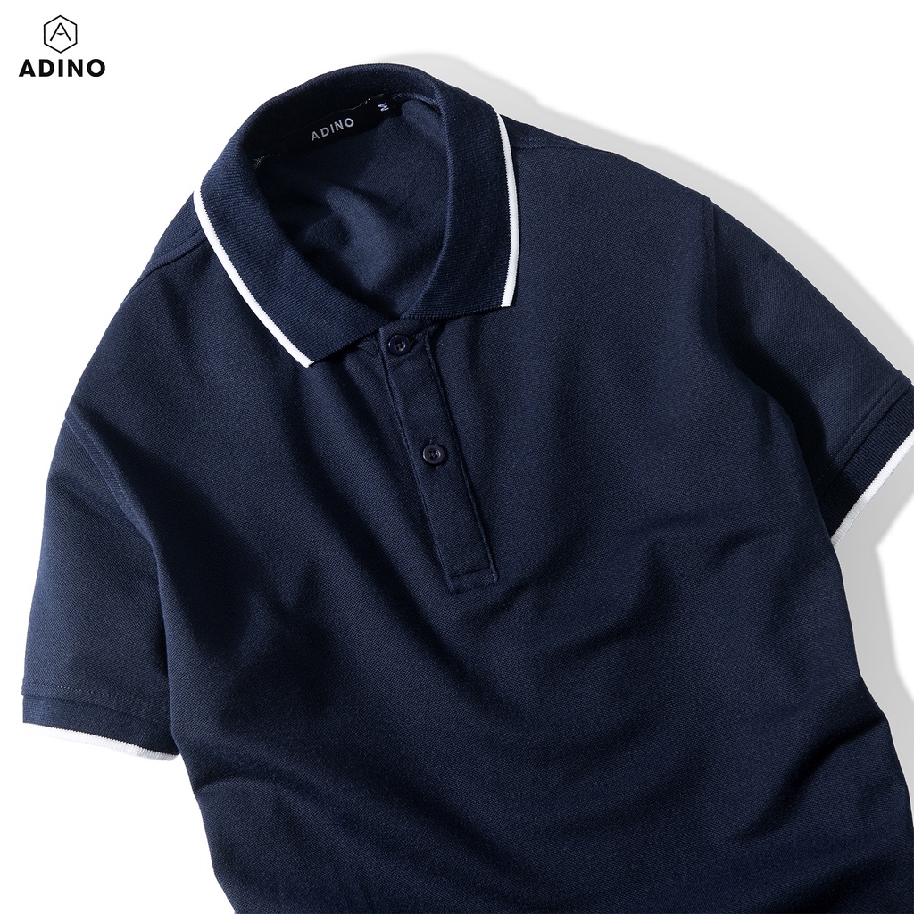 Áo polo nữ ADINO màu xanh đen phối viền vải cotton co giãn dáng công sở slimfit hơi ôm trẻ trung APN02 | BigBuy360 - bigbuy360.vn