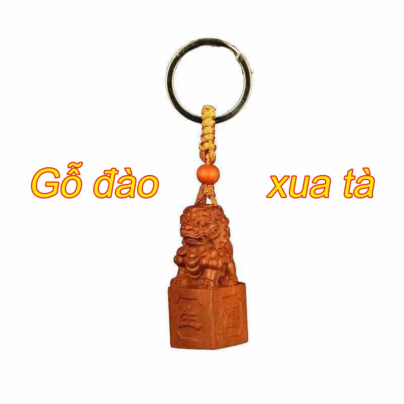 Móc khóa gỗ đào vật phong thủy ấn đầu sư xua tà bình an