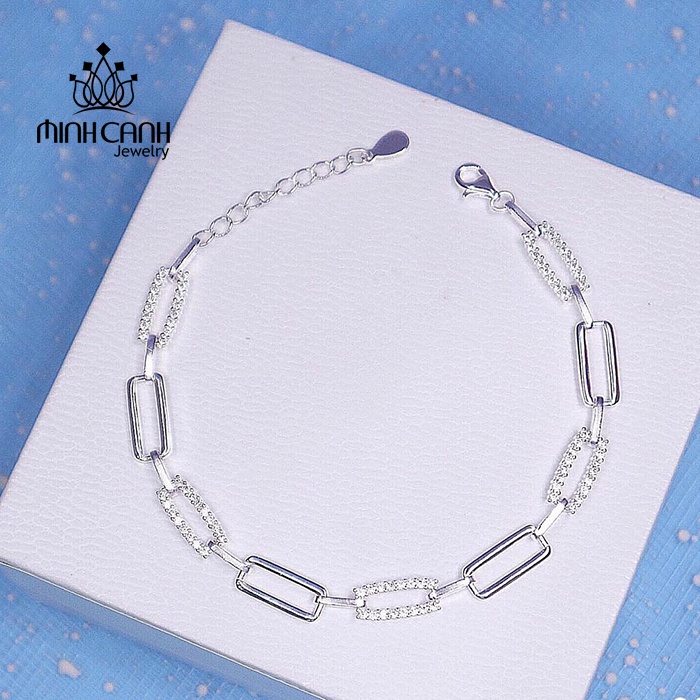 Lắc Tay Bạc Nữ Hình Chữ Nhật Lồng Đính Đá - Minh Canh Jewelry