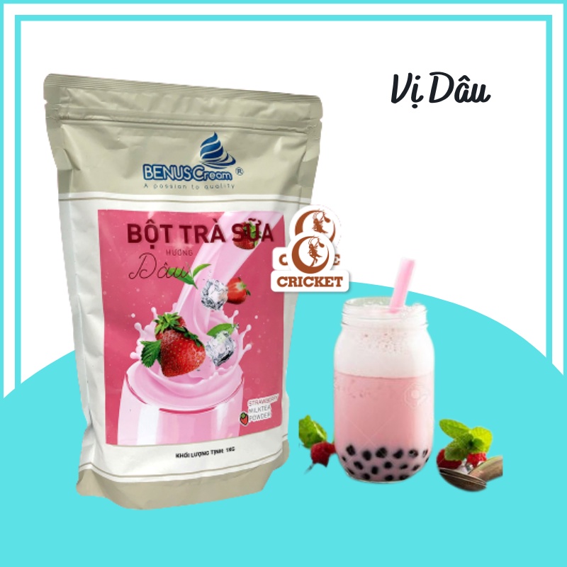 Bột Trà Sữa Benus Cream Hương Dâu, Kiwi, Khoai Môn, Việt Quất - Túi 1kg, bột trà sữa pha sẵn thơm ngon tiện lợi