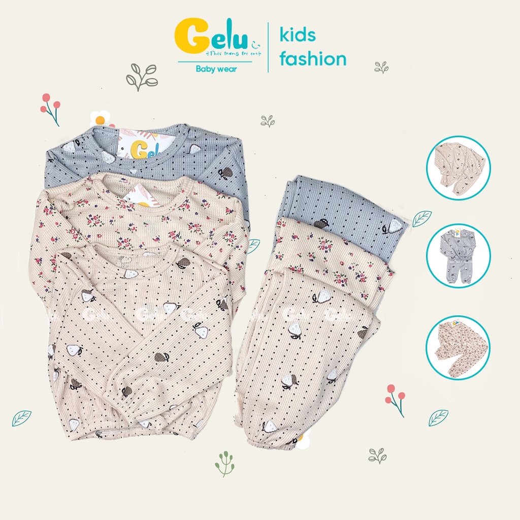 Bộ thu đông cho bé, Bộ quần áo dài tay chất liệu cotton tổ ong mềm mịn dành cho bé từ 8-22kg - Gelukids