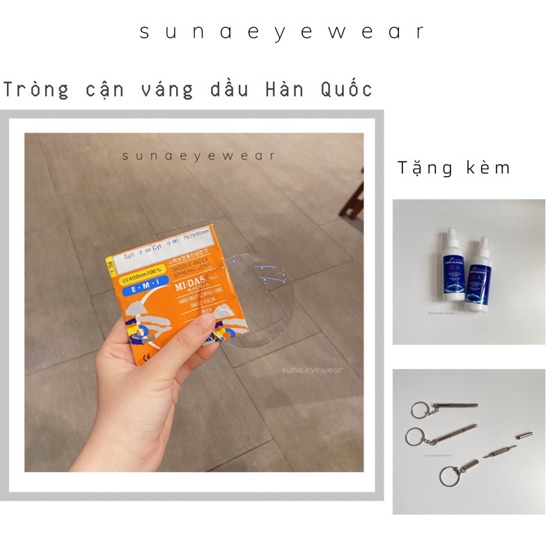 Tròng cận meca váng dầu Hàn Quốc { 0 - 8 ĐỘ } [ Gồm 2 mắt + công lắp vào gọng ]