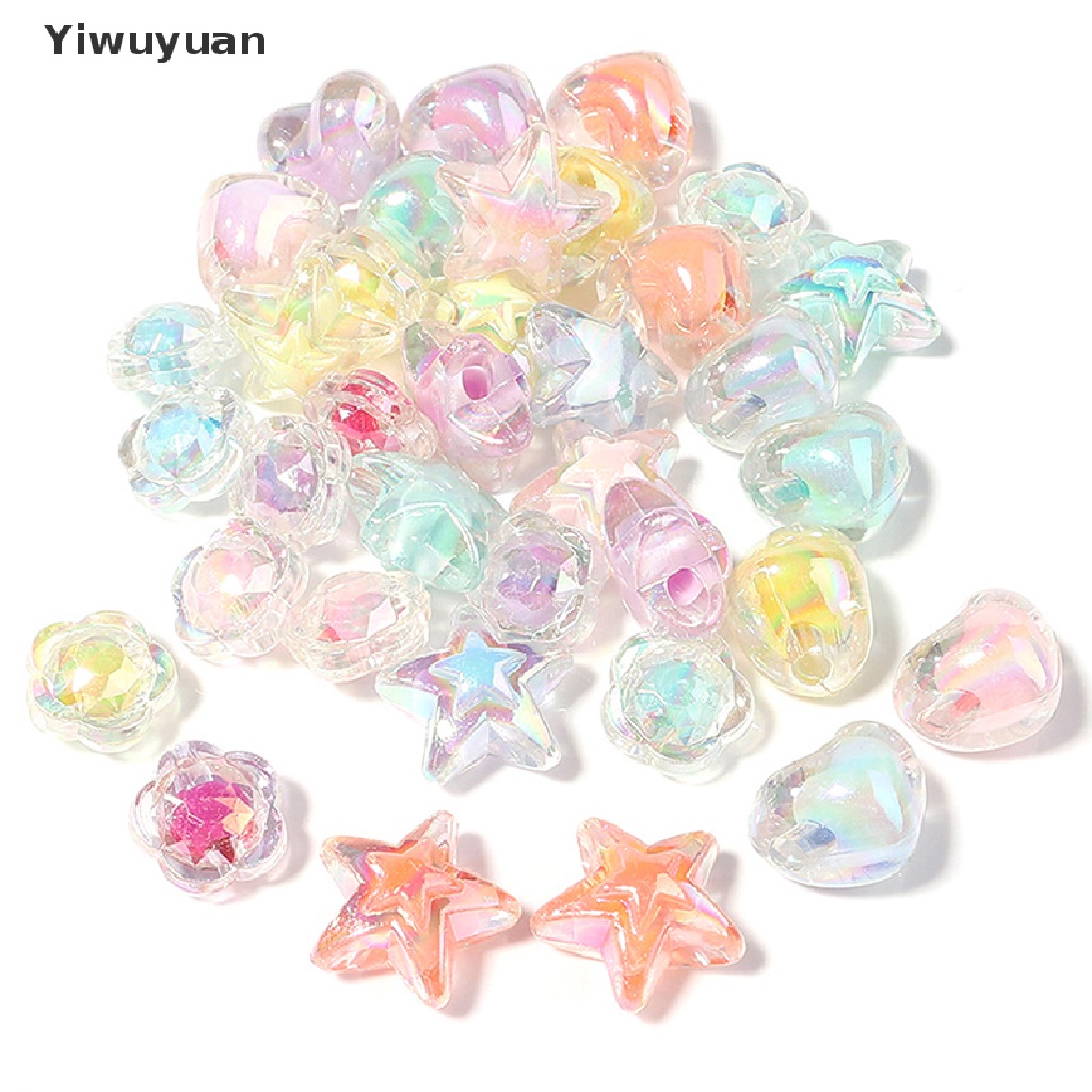&lt; Yiwuyuan &gt; Set 100 Hạt Xỏ Vòng Tay / Vòng cổ Bằng Acrylic Màu Sắc Kẹo Ngọt Hình Ngôi Sao