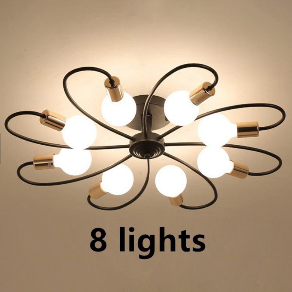 Đèn trần 8 bóng LED màu vàng đen đơn giản sáng tạo phong cách Bắc Âu trang trí phòng khách/phòng ngủ