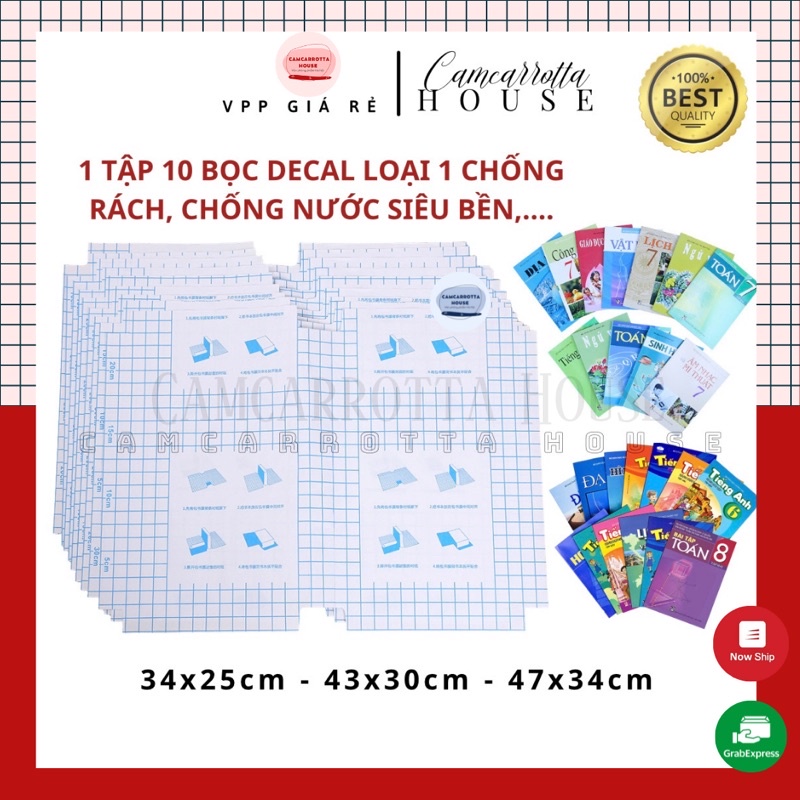 |HÀNG LOẠI 1| Set 10 Tờ Decal 3D Tự Dính Bọc Sách Vở Trong Suốt Nhiều Size 25x34,30x43,34x47cm chống nước,rách
