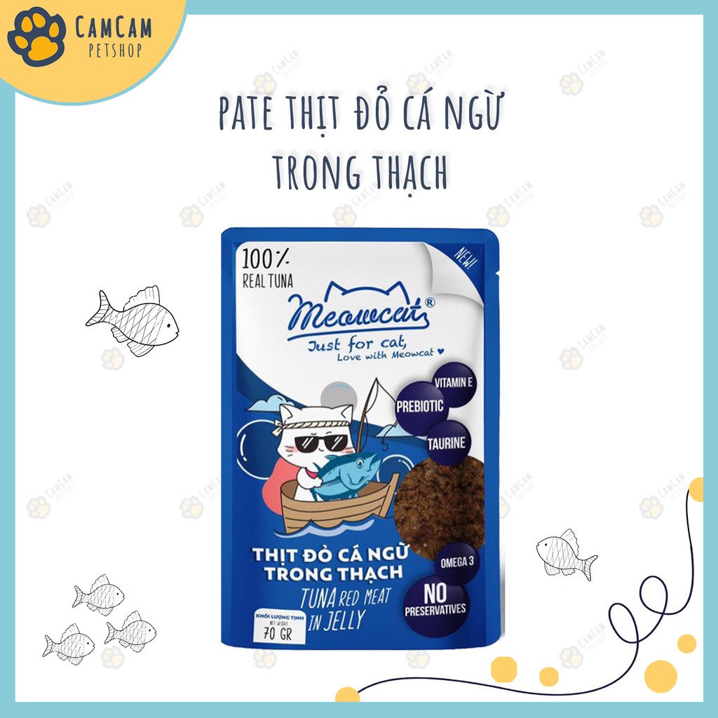 Pate cho mèo Meowcat Gói 70gr - Thức ăn cho mèo dạng thạch với thành phần chính cá ngừ và đa dạng nhân thơm ngon