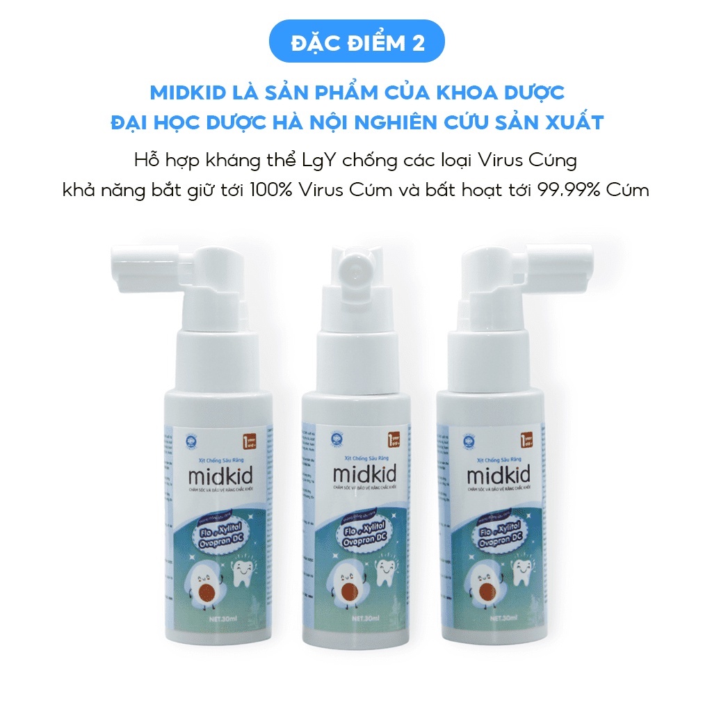 Xịt Chống Sâu Răng Midkid Cho Bé Từ 1 Tuổi Giúp Bảo Vệ Men Răng, Ngừa Mảng Bám, Giảm Hôi Miệng, Viêm Lợi - 30ml
