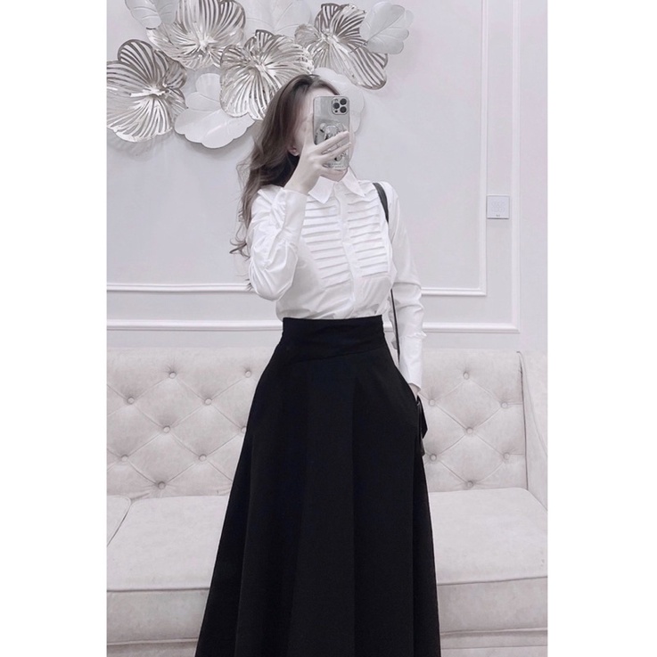 SƠ MI XẾP LI NGỰC DẤU NẸP DÁNG SUÔNG ĐUÔI TÔM HOT HIT