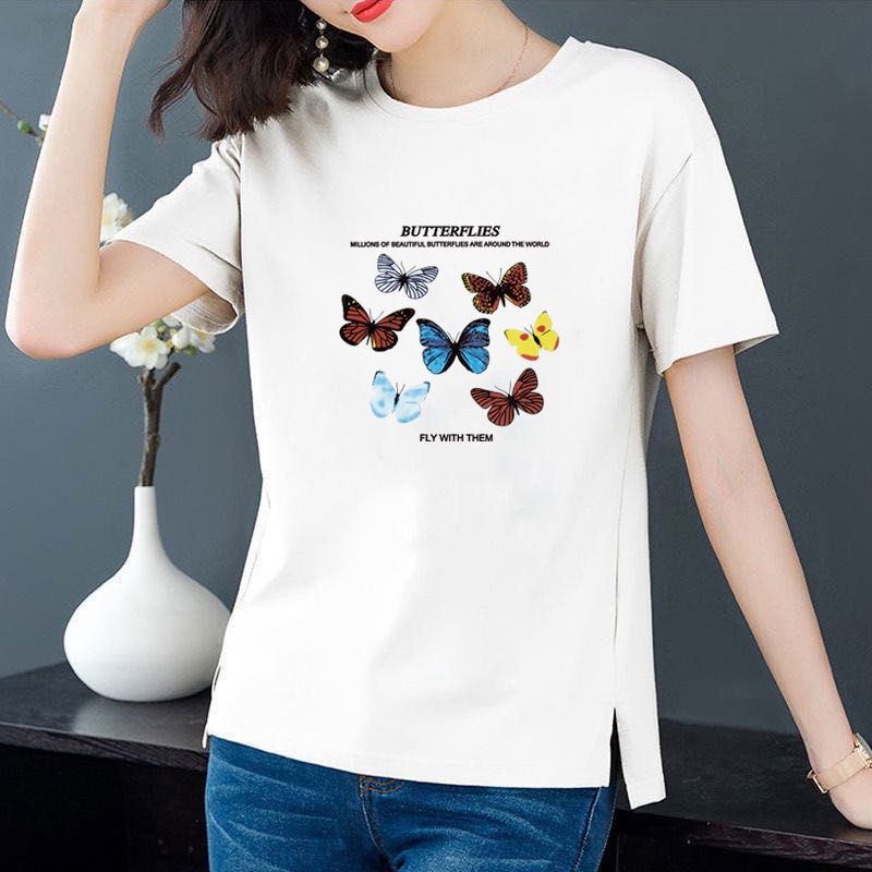 Áo thun tay ngắn dáng rộng in họa tiết thời trang cho phụ nữ trung niên