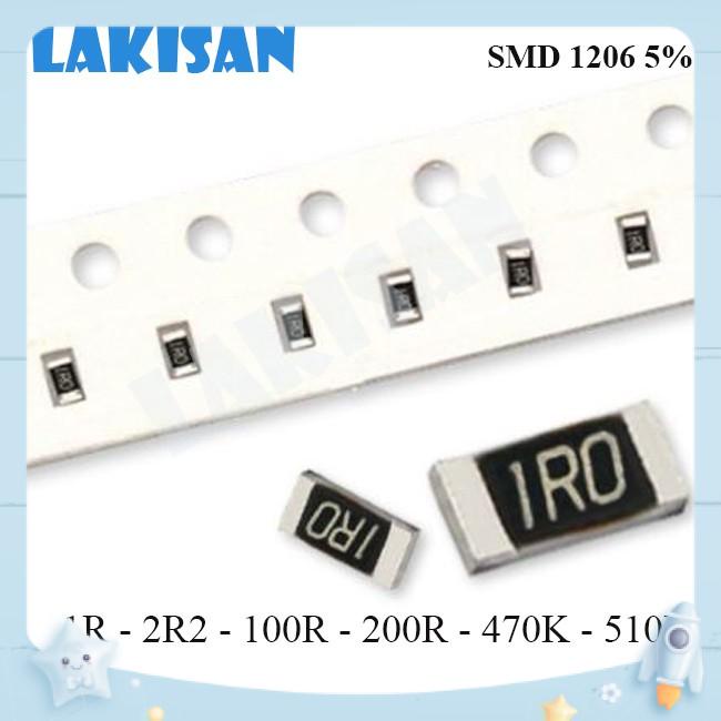 [100 con/dây ] Điện trở dán 1206 5% 10R 20R 2R2 1R0 470K 510K