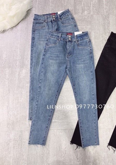Quần jeans lưng cao túi vuông hai nút co dãn hàng loại 1 chuẩn đẹp