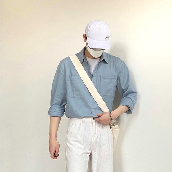 Áo Sơ Mi Nam Kaki  H2T Simwood Denim, Dáng rộng phong cách hàn quốc, 2 Túi bản to Ngực 2 Bên 1479