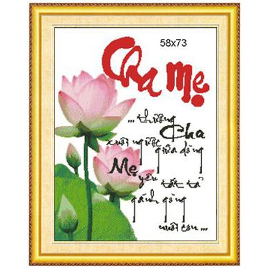 Tranh thêu chữ thập chưa thêu Thư Pháp Cha Mẹ TP239T