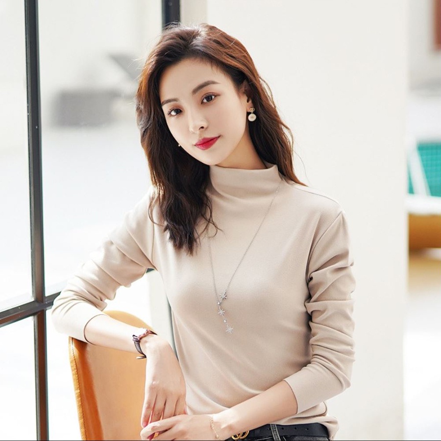 Áo Giữ Nhiệt Nữ Lót Nỉ Vải Cotton cổ 3P Dày dặn Dáng ôm phong cách Hàn Quốc