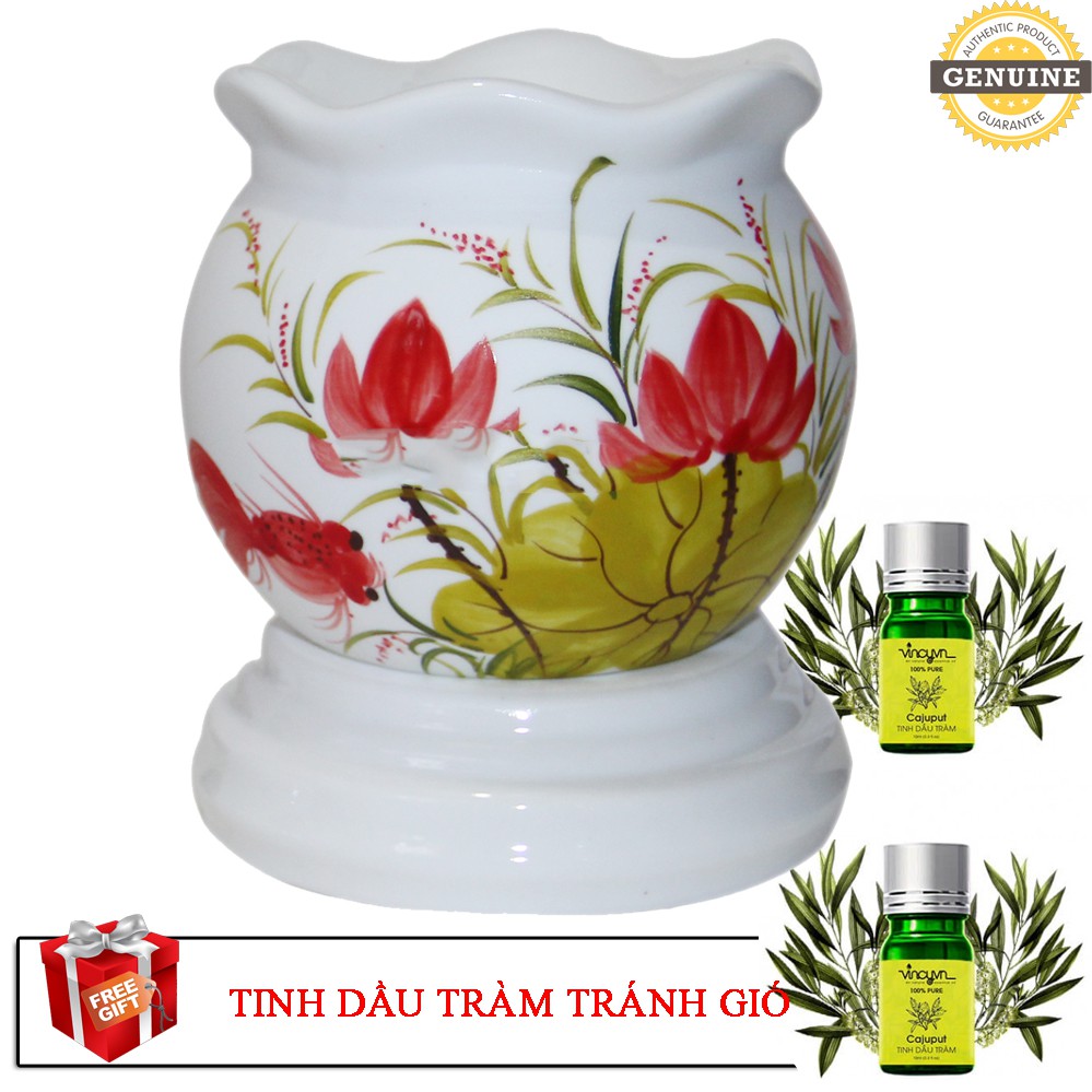 Đèn Xông Tinh Dầu Gốm Bát Tràng Size Lớn + Tặng 1 Chai Tinh Dầu Tràm