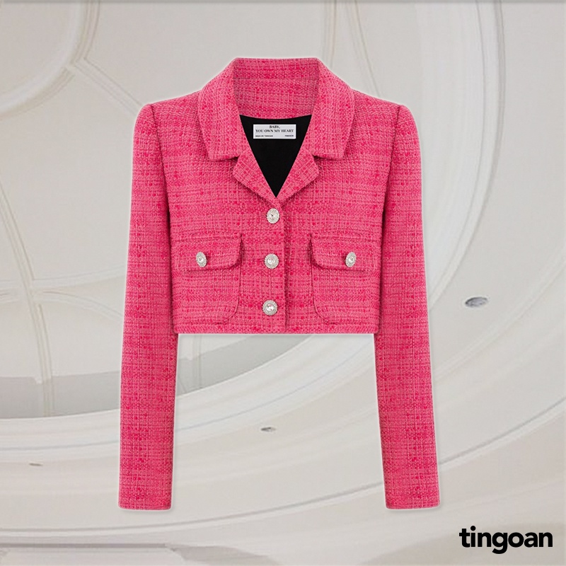 Áo khoác tweed crop cổ bẻ hồng tingoan PINK SWEET JACKET/PK