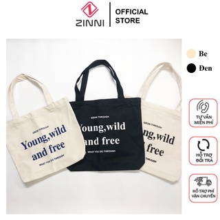 Túi tote vải canvas mộc cao cấp Young Wild And Free phong cách Hàn Quốc