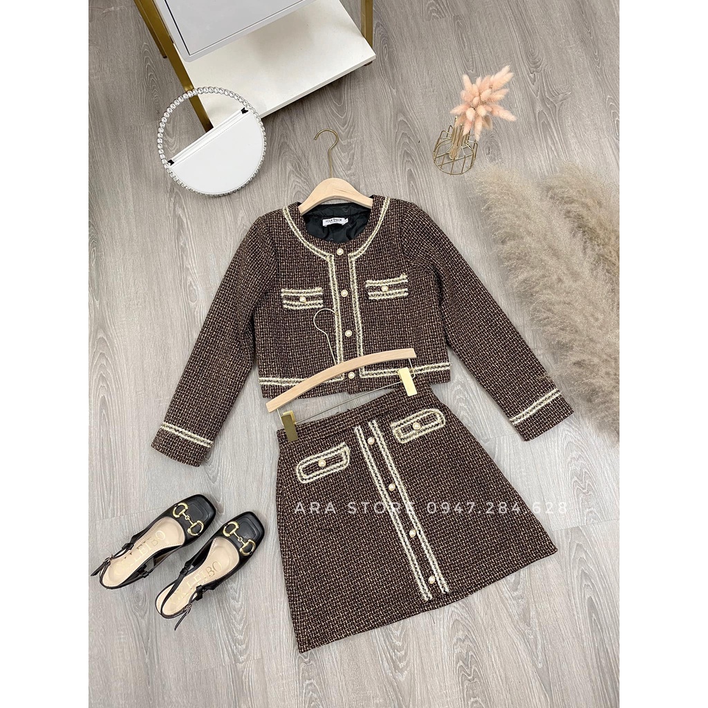 Set dạ Tweet viền cúc bọc sang chảnh cao cấp Ara store S11 | BigBuy360 - bigbuy360.vn