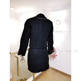(SẴN) Set dạ tweed đen kéo khóa