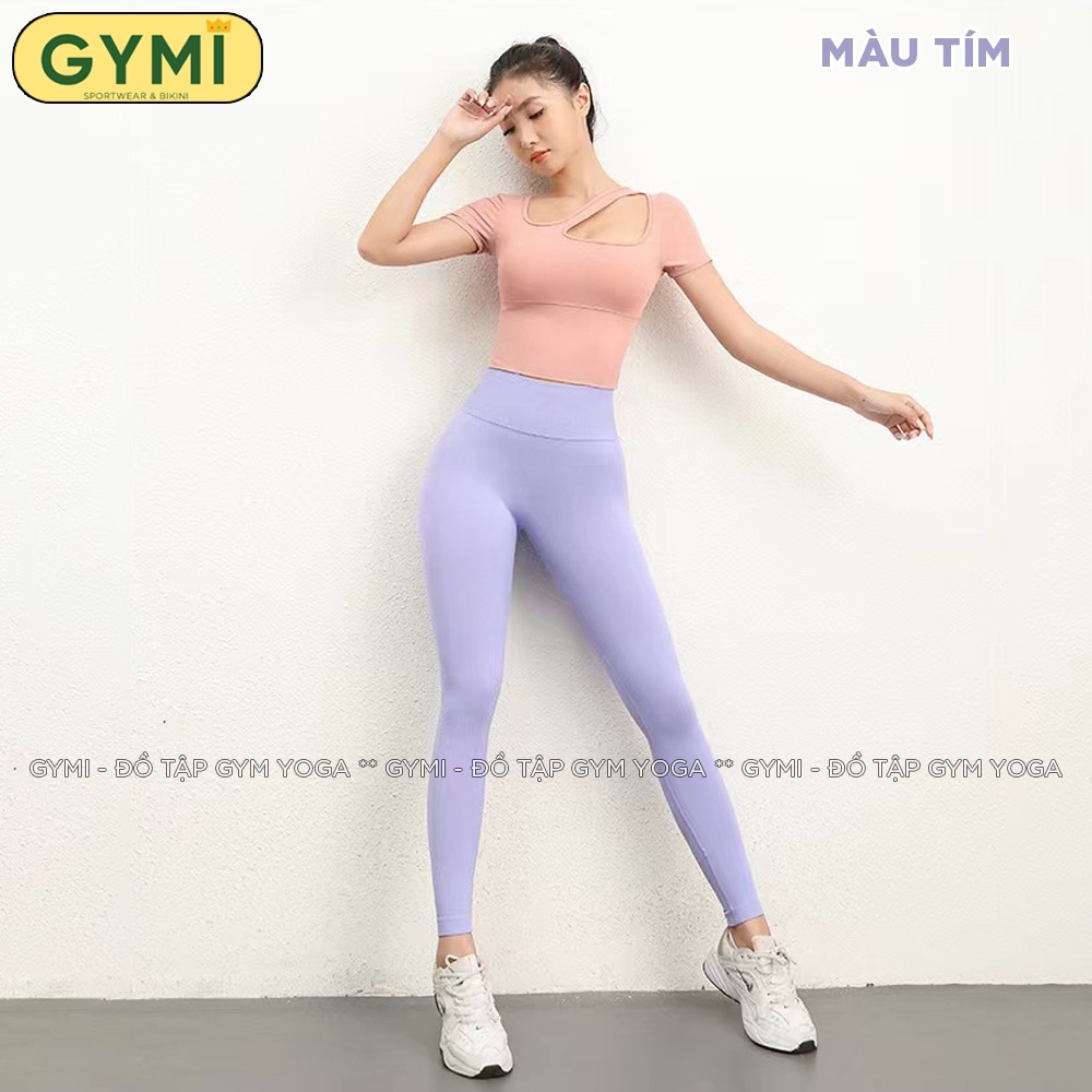 Quần tập gym yoga nữ GYMI QD46 dáng legging chun mông thể thao cạp cao chất dệt kim co giãn